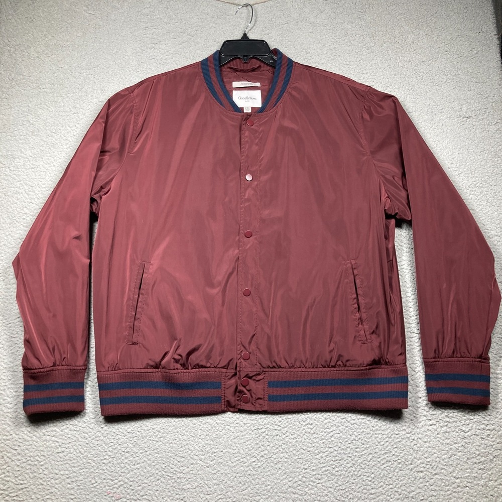 Goodfellow & Co Jacket Mens XXL Maroon Snap Baseball Style Casual Pockets STAINS